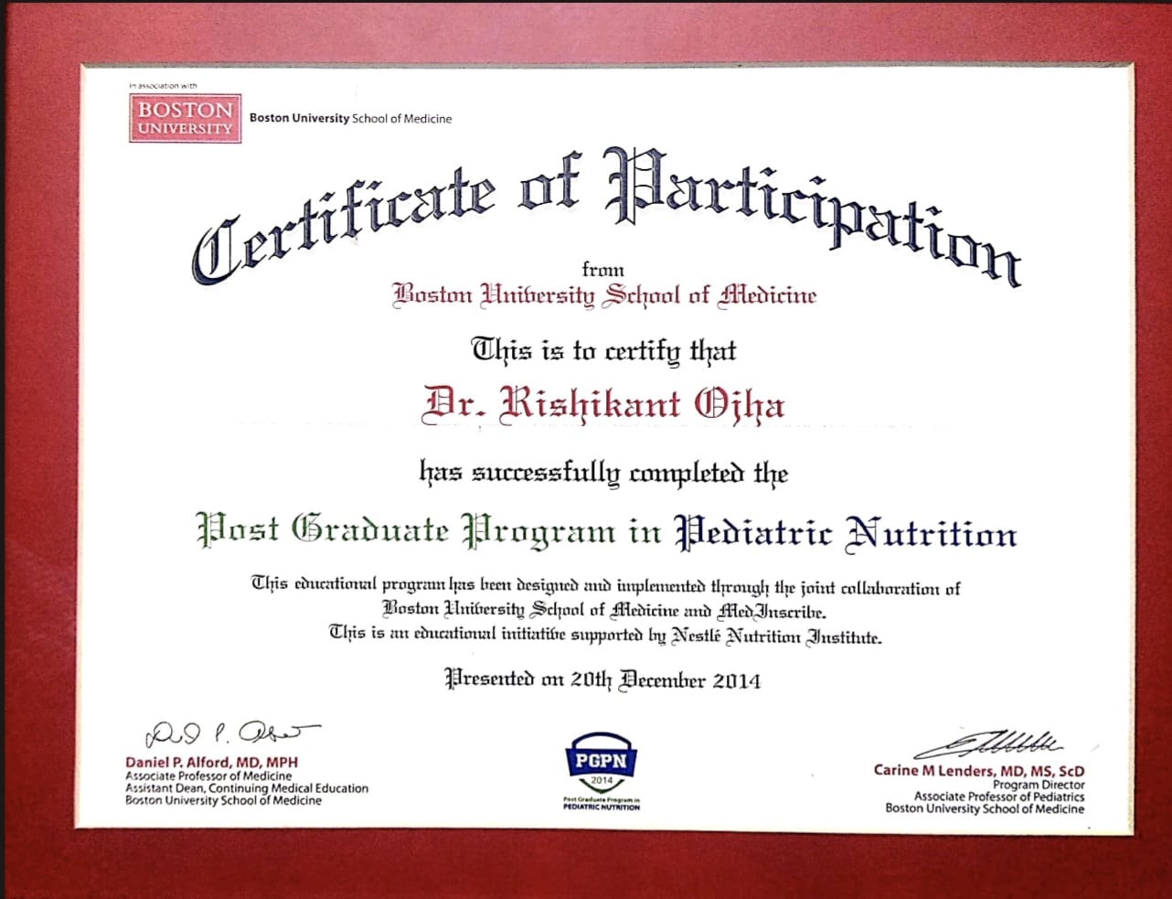 PGPN Boston University certificate